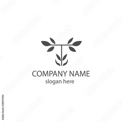 Letter t logo illustration leaf template vector design