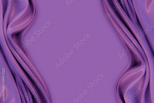 Beautiful elegant wavy violet purple satin silk luxury cloth fabric texture with violet monochrome background design. Card or banner. Copy space