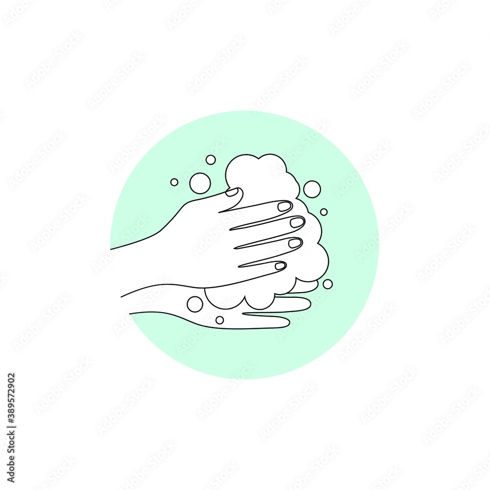 Wash your hands with soap, foam. Concept: rule, prevention of coronavirus infection, sticker. Vector icon, isolated on white background, inside a circle, eps 10. Wash your hands with soap, foam. Concept: rule, prevention of coronavirus infection, sticker. Vector icon, isolated on white background, inside a circle, eps 10.