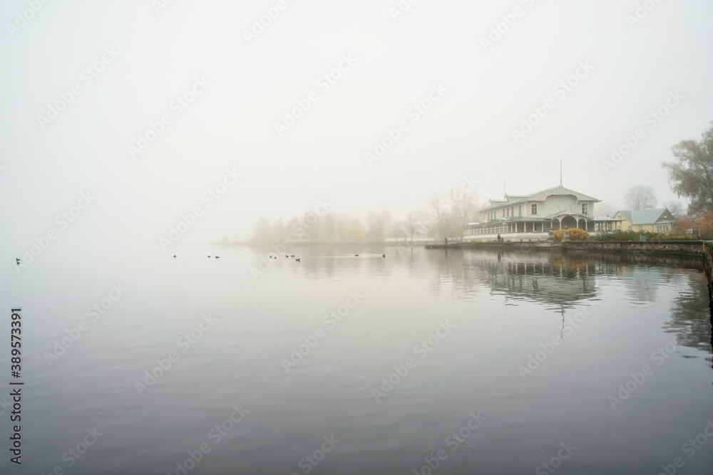 morning fog in Haapsalu town. Estonia