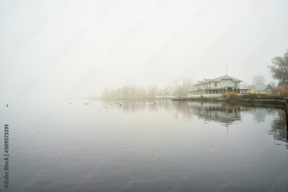Fototapeta premium morning fog in Haapsalu town. Estonia