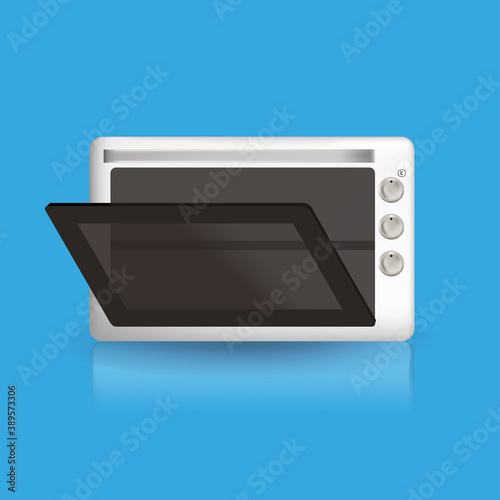 Electric oven. White modern oven with knob wheels and glass door. 