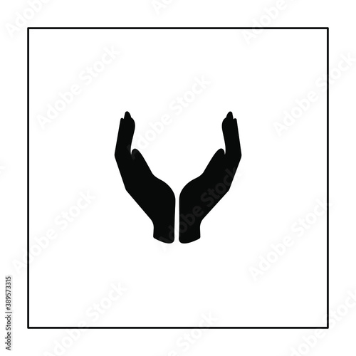 Two hands, palms up, black silhouette. Concept: hold, support, carry, cherish, protect. Vector illustration, flat minimal design, isolated on white background, eps 10.