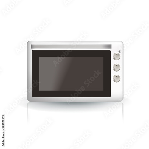 Electric oven. White modern oven with knob wheels and glass door. 