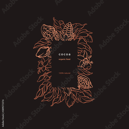 Cacao wrapper. Vector graphic label. Organic food