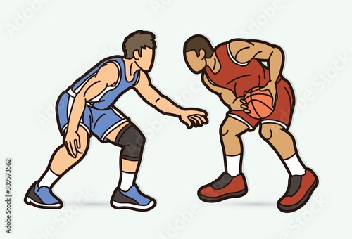 Basketball players action cartoon graphic vector © sila5775