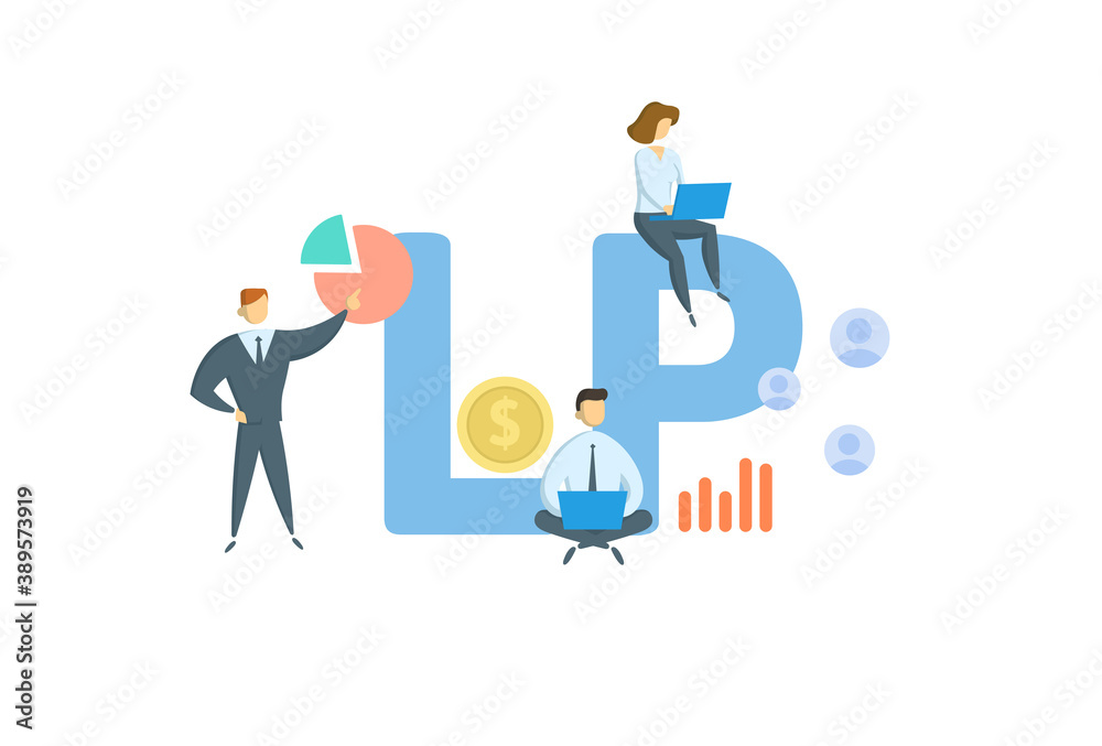 LP, Limited Partnership. Concept with keyword, people and icons. Flat vector illustration. Isolated on white background.