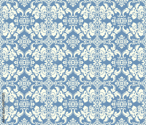 Seamless grey background with light pattern in baroque style. Vector retro illustration. Ideal for printing on fabric or paper for wallpapers, textile, wrapping. 