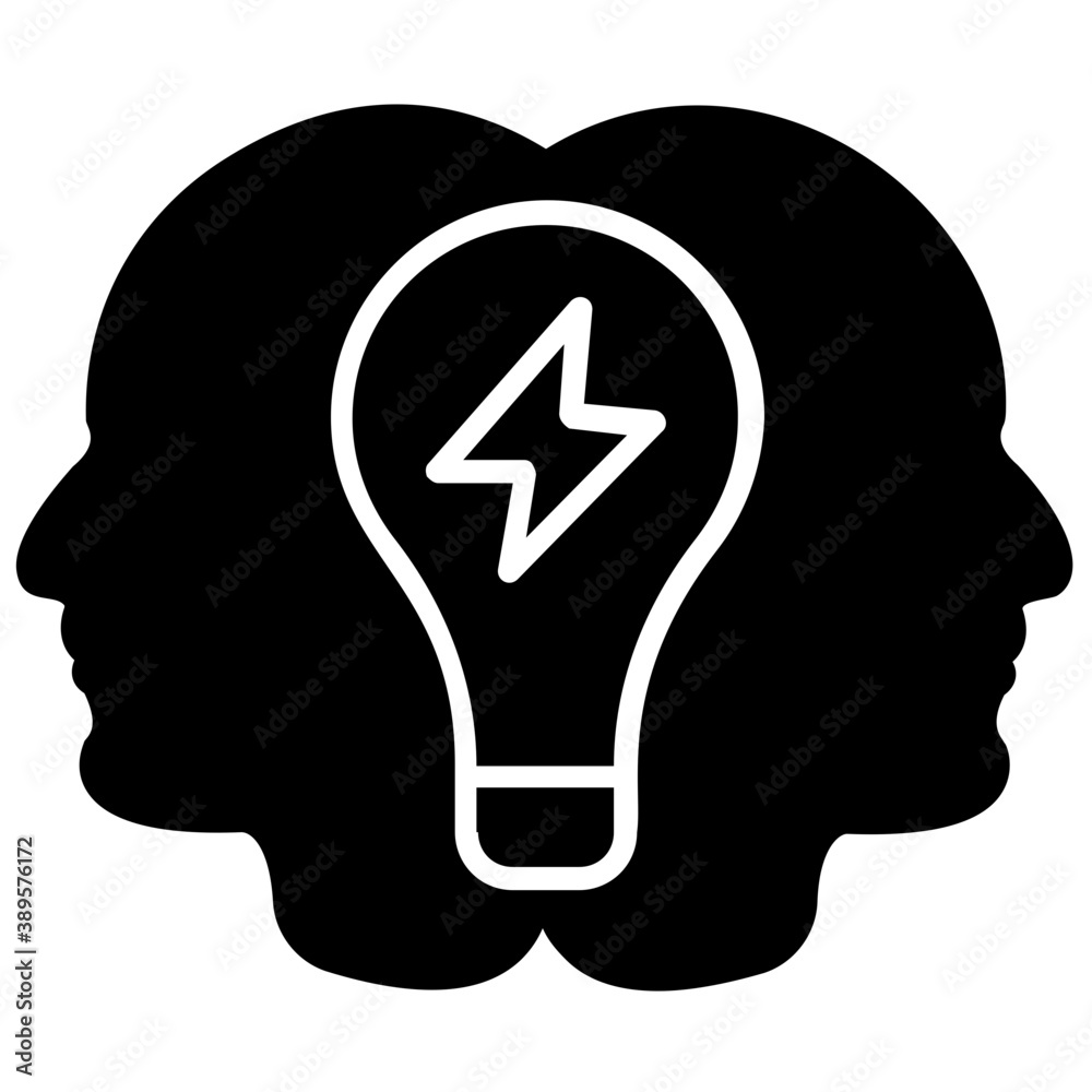 Two human heads with a light bulb, collective idea flat icon design
Two human heads with a light bulb, collective idea flat icon design