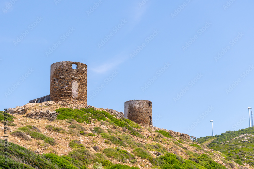 old medieval towers in hills in Corsica
