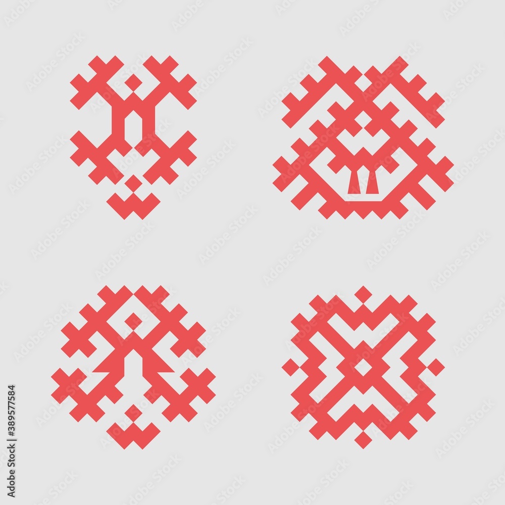Fototapeta premium Patterns based on Khanty-Mansi Siberian folk ornaments set