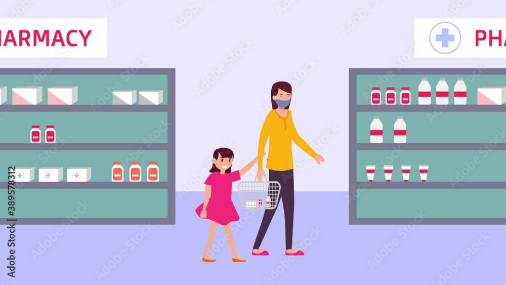 Mother and daughter wear mask while buying drugs Mother and daughter wear mask while buying drugs
