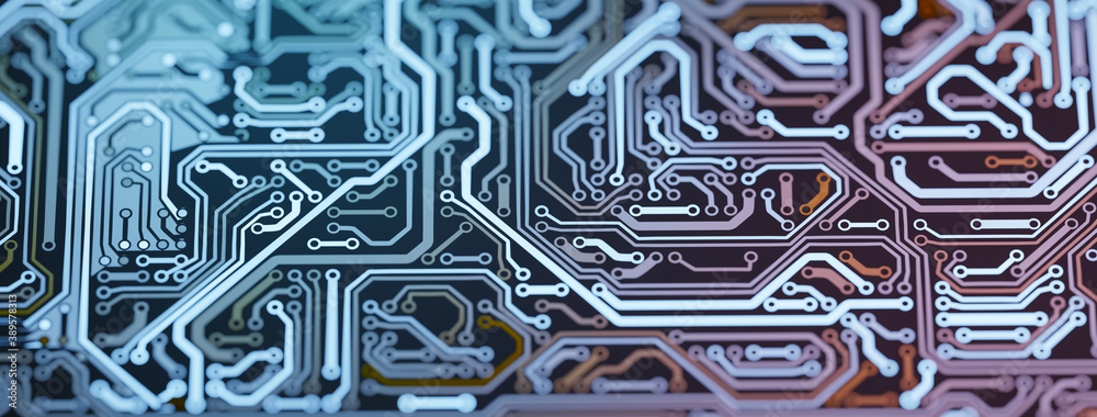 Digital electronic circuit. Close-up view. 3D rendered illustration. Digital electronic circuit. Close-up view. 3D rendered illustration.