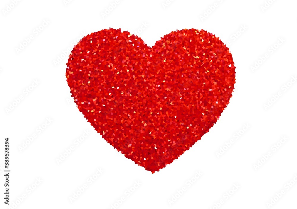 Crystal shiny red heart on white background