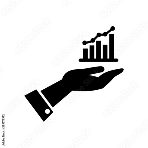 Vector Hand Holding Growth Chart Line Icon. Isolated on White Background