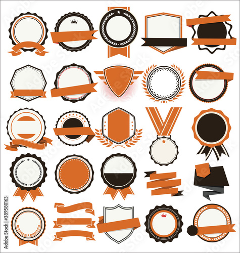 Collection of flat shields badges and labels retro style