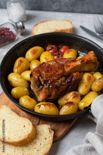 Roasted pork shank with potatoes homemade lunch meat recipe