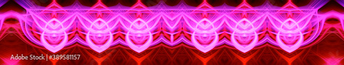 Beautiful abstract intertwined glowing 3d fibers forming a shape of pointy domes, sparkle, flame, flower, interlinked hearts. Purple, maroon, pink, and red colors. Banner size. Illustration