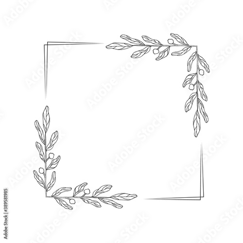 Vector isolated floral elegant border. Flourish square frame. Flower corner wreath for wedding card.