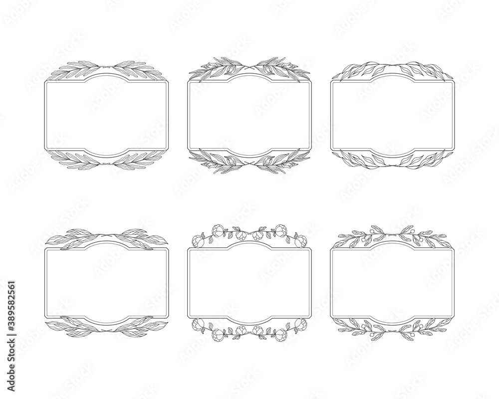 Elegant spring set with rectangular borders. Floral branch frames for wedding card. Vector isolated decoration flourish designs. Elegant spring set with rectangular borders. Floral branch frames for wedding card. Vector isolated decoration flourish designs.
