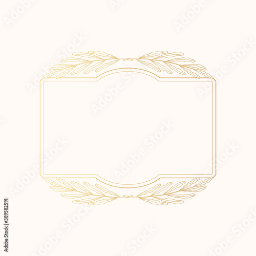 Vector isolated wedding flourish golden square border for invitation card.  Hand drawn gold botanical rectangular frame. 
