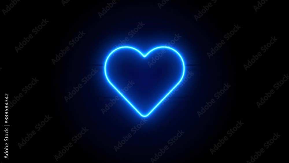 Heart neon sign appear in center and disappear after some time. Animated blue neon symbol on black background. Looped animation. Heart neon sign appear in center and disappear after some time. Animated blue neon symbol on black background. Looped animation.