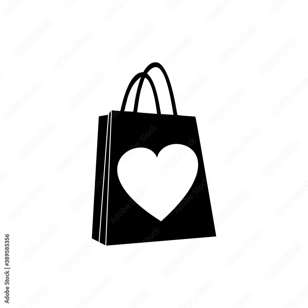 Shopping bag with heart icon isolated on white background Shopping bag with heart icon isolated on white background