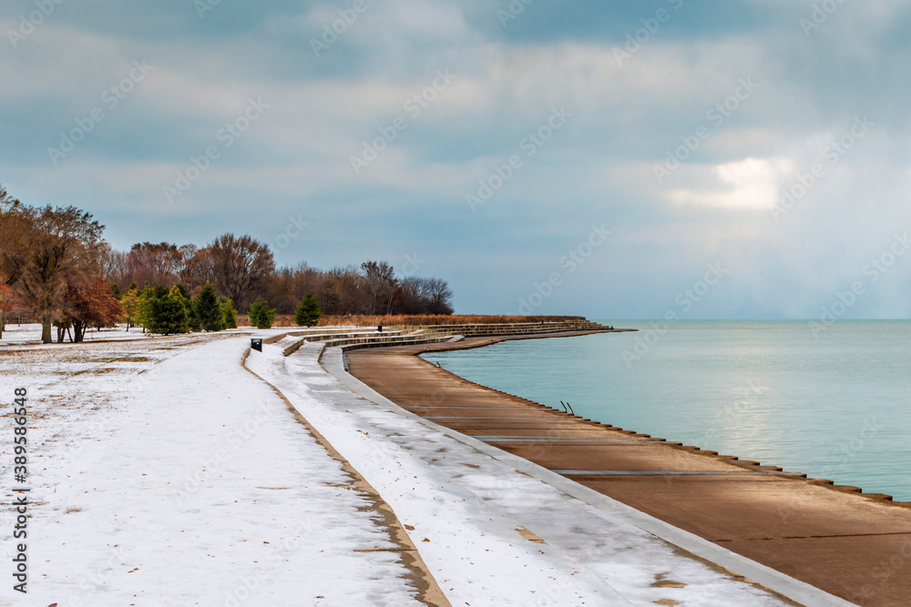 Montrose Beach and harbor view in Chicago City