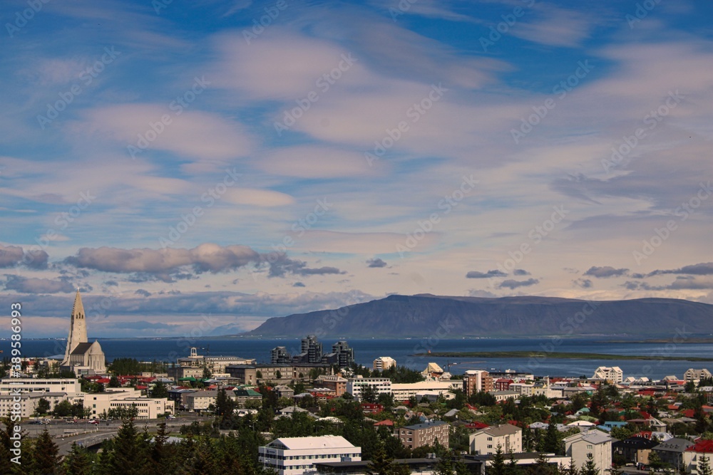 The beautiful skyline of Reykjavik on a lovely day in summer