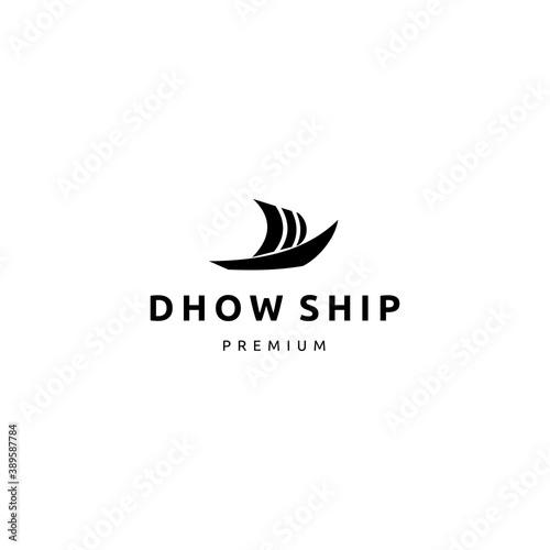 Silhouette of Dhow Ship Logo Design, Traditional Sailboat from Asia and Africa