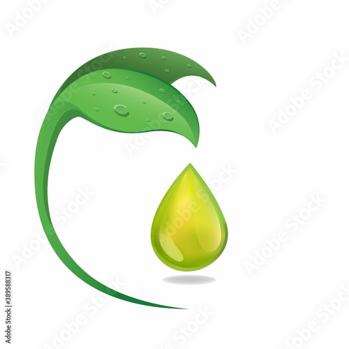 Quadro su tela Leaf with liquid oil symbol for herbal extraction oil concept in cartoon realist