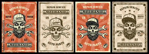Mechanic repair garage set of four vector posters