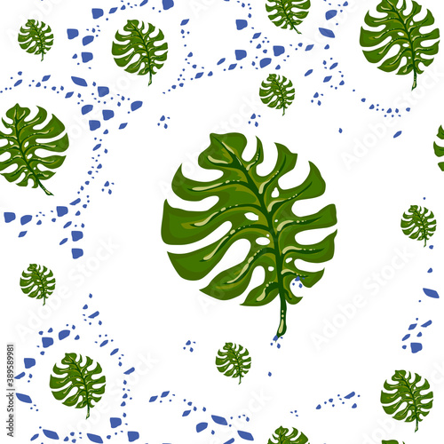 Monstera, seamless pattern from leaves on a white background.
