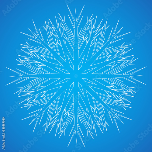 isolated, sketch white snowflake on blue background