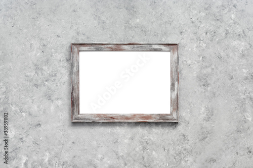 Blank white photo frame mock up on gray grunge background. Top view, flat lay. Template for your design. © Yulia