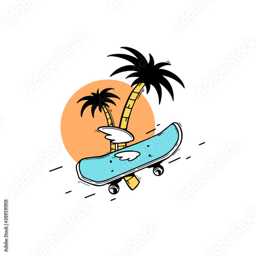 Skateboard with the wings and palm tree