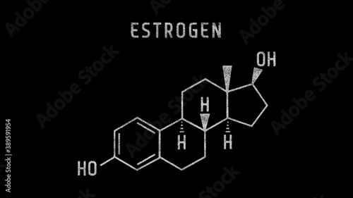 Estrogen or oestrogen Molecular Structure Symbol Sketch or Drawing Animation on black background and Green Screen photo