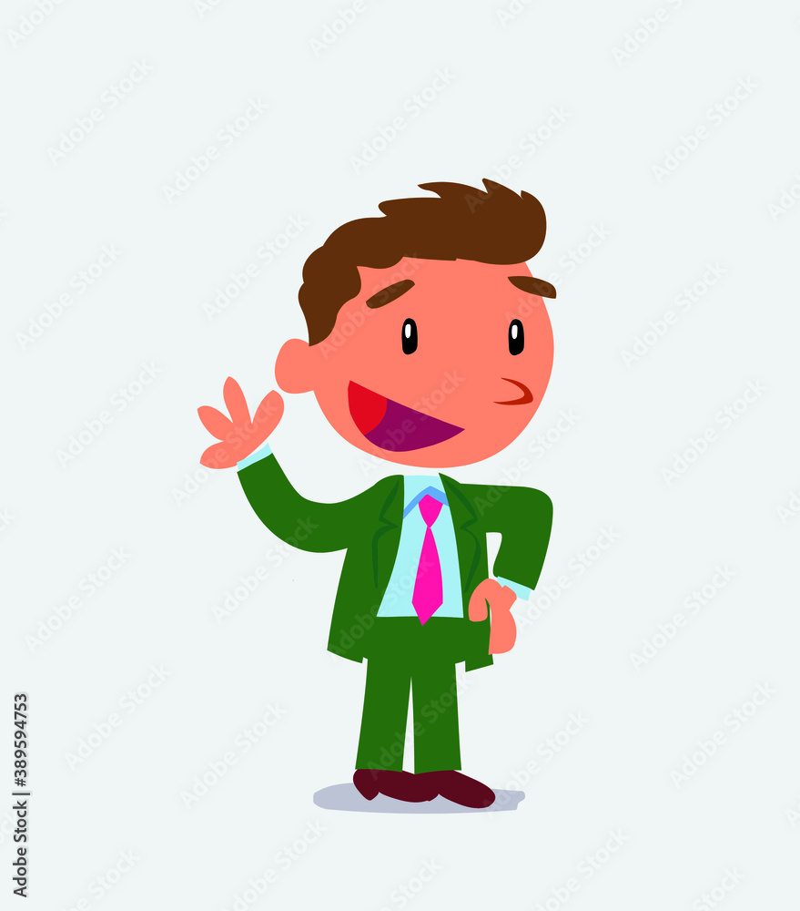 cartoon character of businessman waving happily.