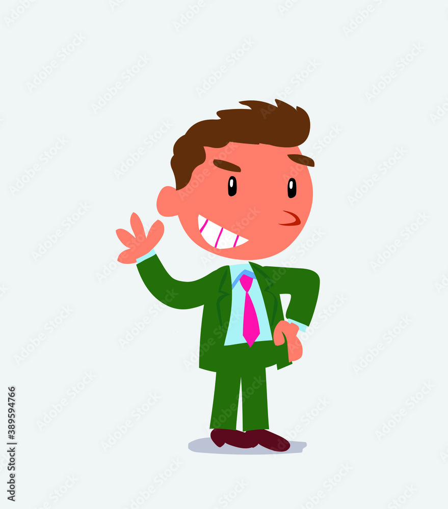 cartoon character of businessman waving while smiling.