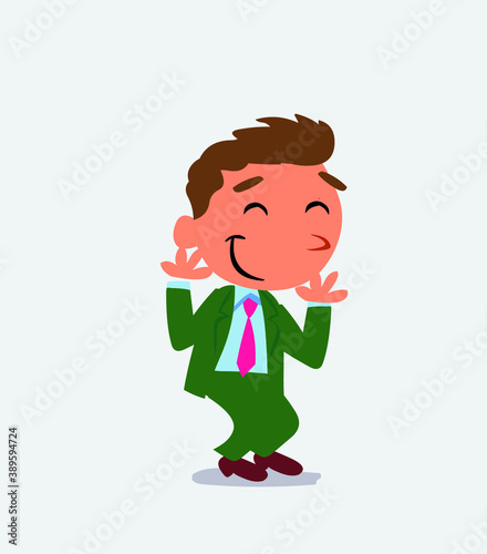 cartoon character of businessman shrinks somewhat shy