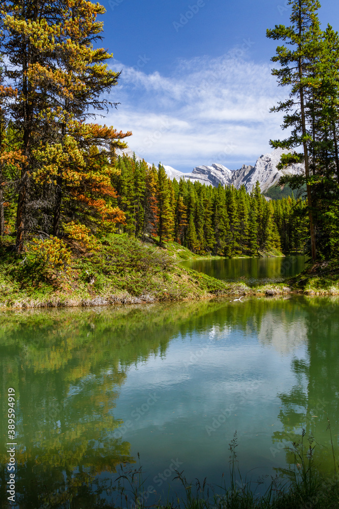 The Rocky Mountains. Beautiful Canadian Landscape. The view of lovely  Moose Lake  in Jasper National Park, Alberta, Canada, North  America 