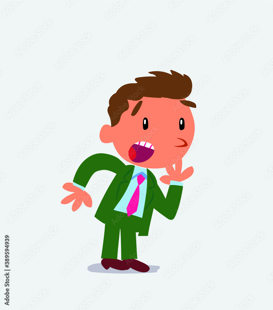 Unpleasantly surprised cartoon character of businessman looks to the side. Unpleasantly surprised cartoon character of businessman looks to the side.