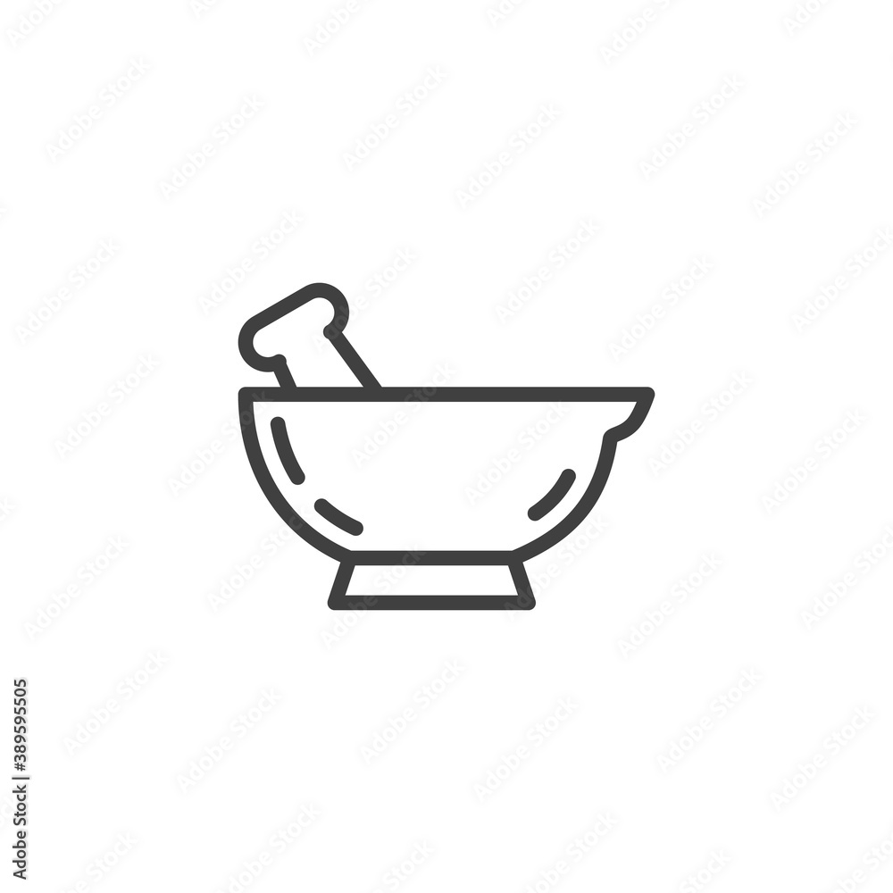 Mortar and pestle line icon. linear style sign for mobile concept and web design. Medical pharmacy mortar outline vector icon. Symbol, logo illustration. Vector graphics Mortar and pestle line icon. linear style sign for mobile concept and web design. Medical pharmacy mortar outline vector icon. Symbol, logo illustration. Vector graphics