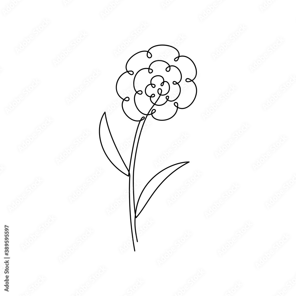 Continuous line drawing. Flower drawn in a simple style. Black isolated on white background. Hand drawn vector illustration. 
