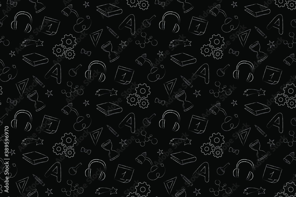 Black seamless pattern on a school theme Black seamless pattern on a school theme
