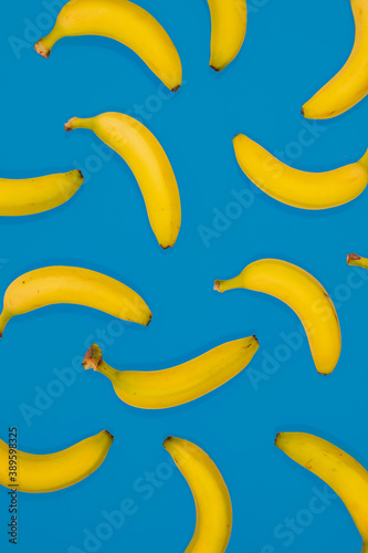Bananas on blue paper