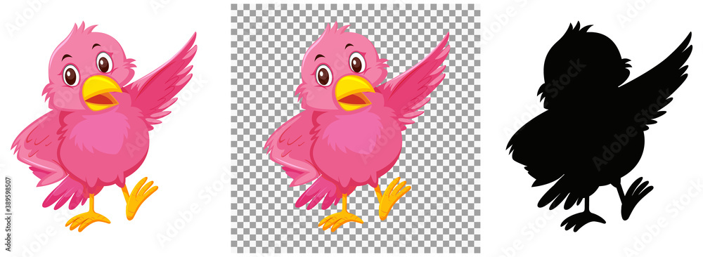 Fototapeta premium Cute pink bird cartoon character