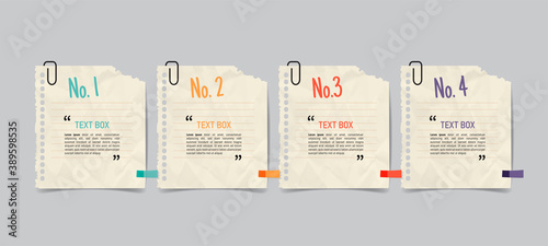 Text box design with note papers.	