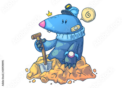 Cute funny mole miner. Creative cartoon illustration. Picture for print, advertising, applications and T-shirt print.