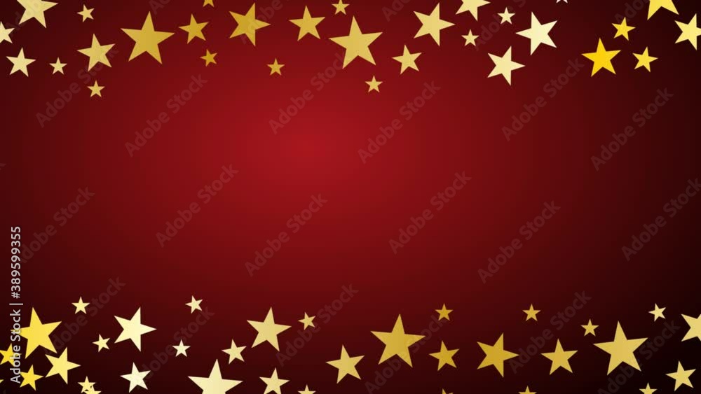 Christmas 2D animation with copy space for your text. Golden stars on red background Christmas 2D animation with copy space for your text. Golden stars on red background